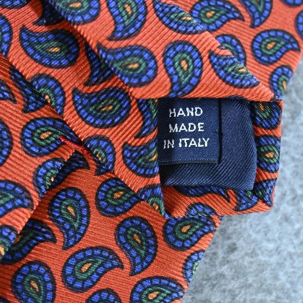 Polo Ralph Lauren Mens Vintage Paisley Silk Tie One Size Orange Blue Italy‎